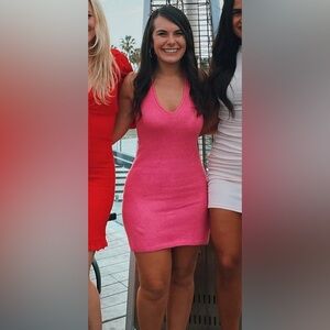 Princess Polly Sweater Halter Dress Hot Pink